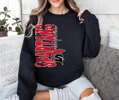Emporia Spartans Vertical Distressed Oversized Print Sweatshirt | Red/Royal Blue | BLACK
