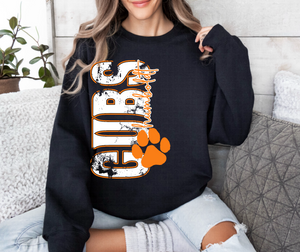 Humboldt Cubs Vertical Distressed Oversized Print Sweatshirt | Red/Royal Blue | BLACK