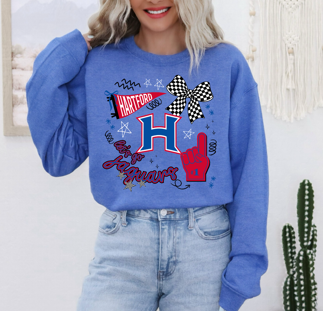 Hartford Jaguars Doodle Tee or Sweatshirt | royal blue/red/White