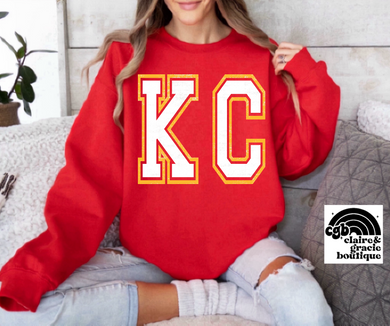 KC block letters Red Tee or Sweatshirt | charcoal
