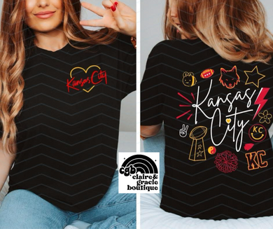 KC doodle front/back tee or sweatshirt