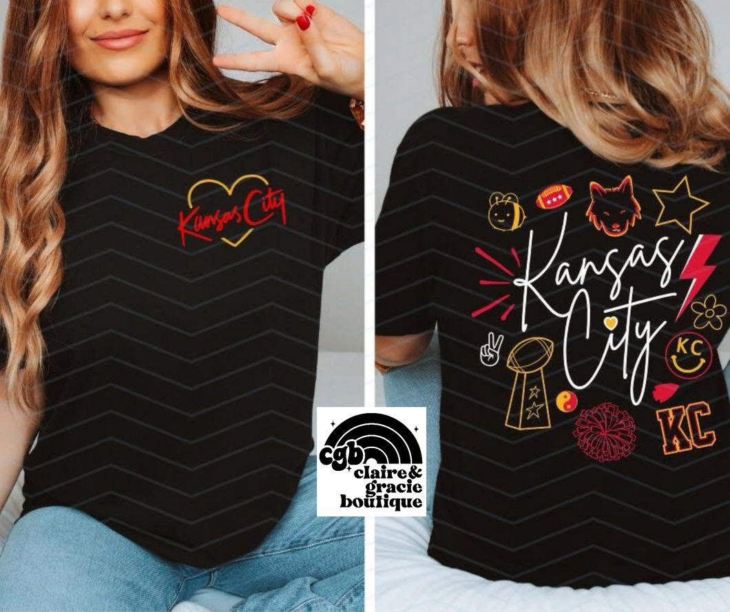KC doodle front/back tee or sweatshirt