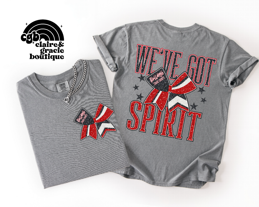 Chase Co Bulldogs Cheer Tee | Royal Blue/Red | bow