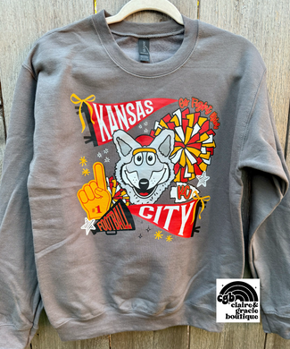 KC wolf Poms Tee or Sweatshirt | charcoal