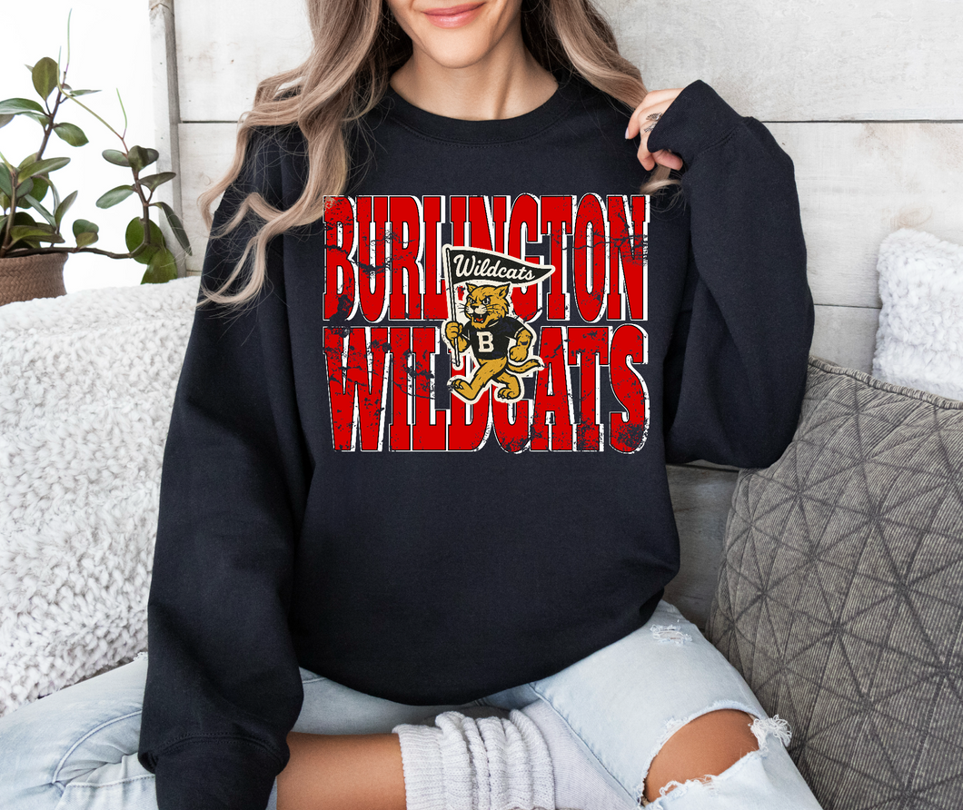 Burlington Wildcats Cartoon Tee Sweatshirt | BLACK