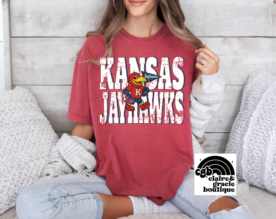Kansas Jayhawks Cartoon Crimson Tee or Sweatshirt |