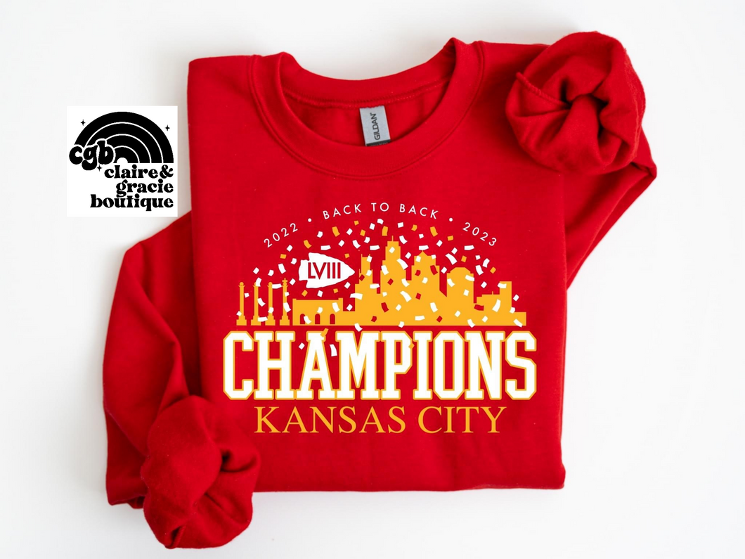 KC Champions Confetti RED | Back to Back | Choose your style | toddler youth adult | PRE-ORDER