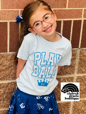 KC Play Ball Baby Blue Tee | Puff Print | Adult & Youth