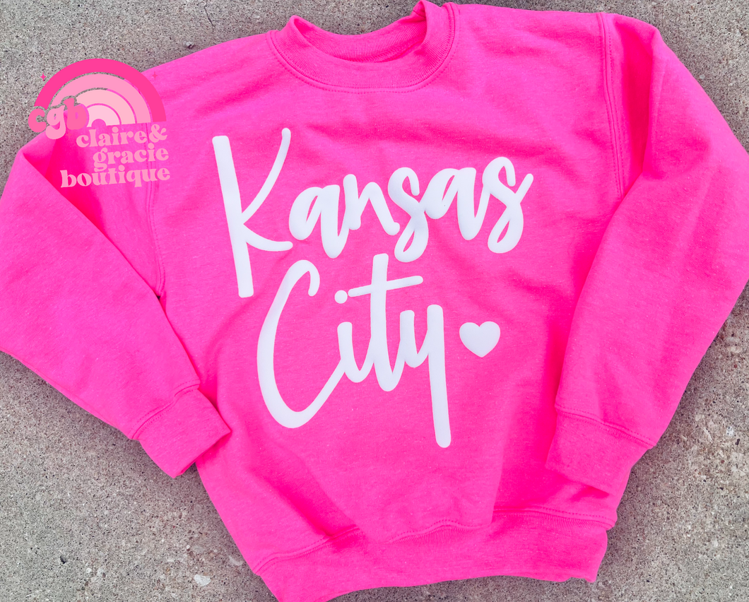 Kansas City Neon Pink PUFF sweatshirt | Youth Adult