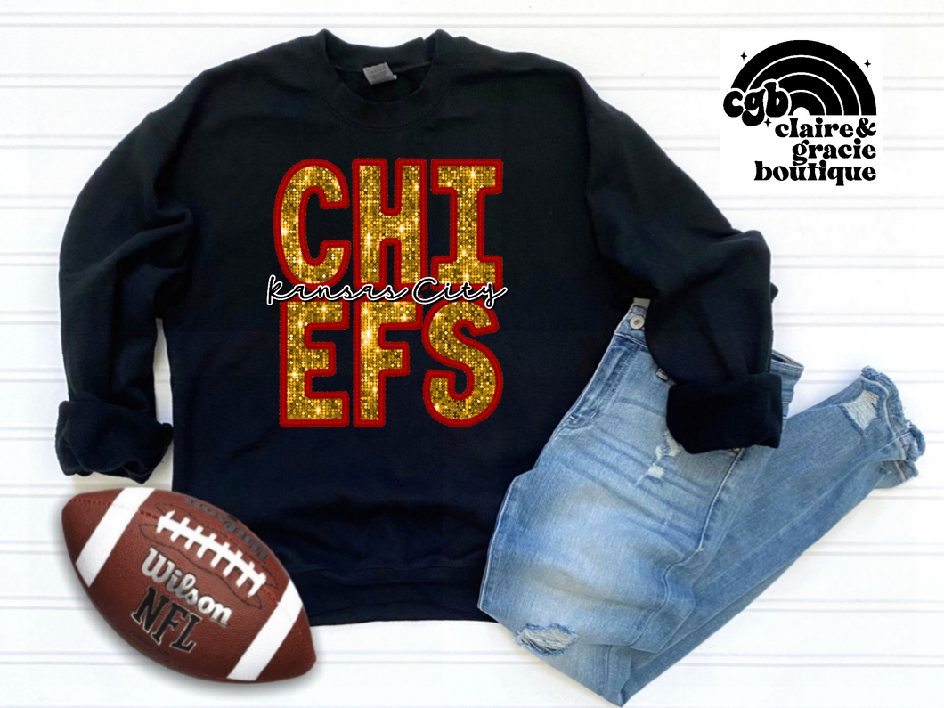 Chiefs Kansas City Faux Embroidered Sweatshirt or Hoodie | Toddler