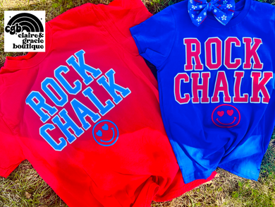 Rock Chalk Smiley Tee | Youth Adult Kansas Puff |