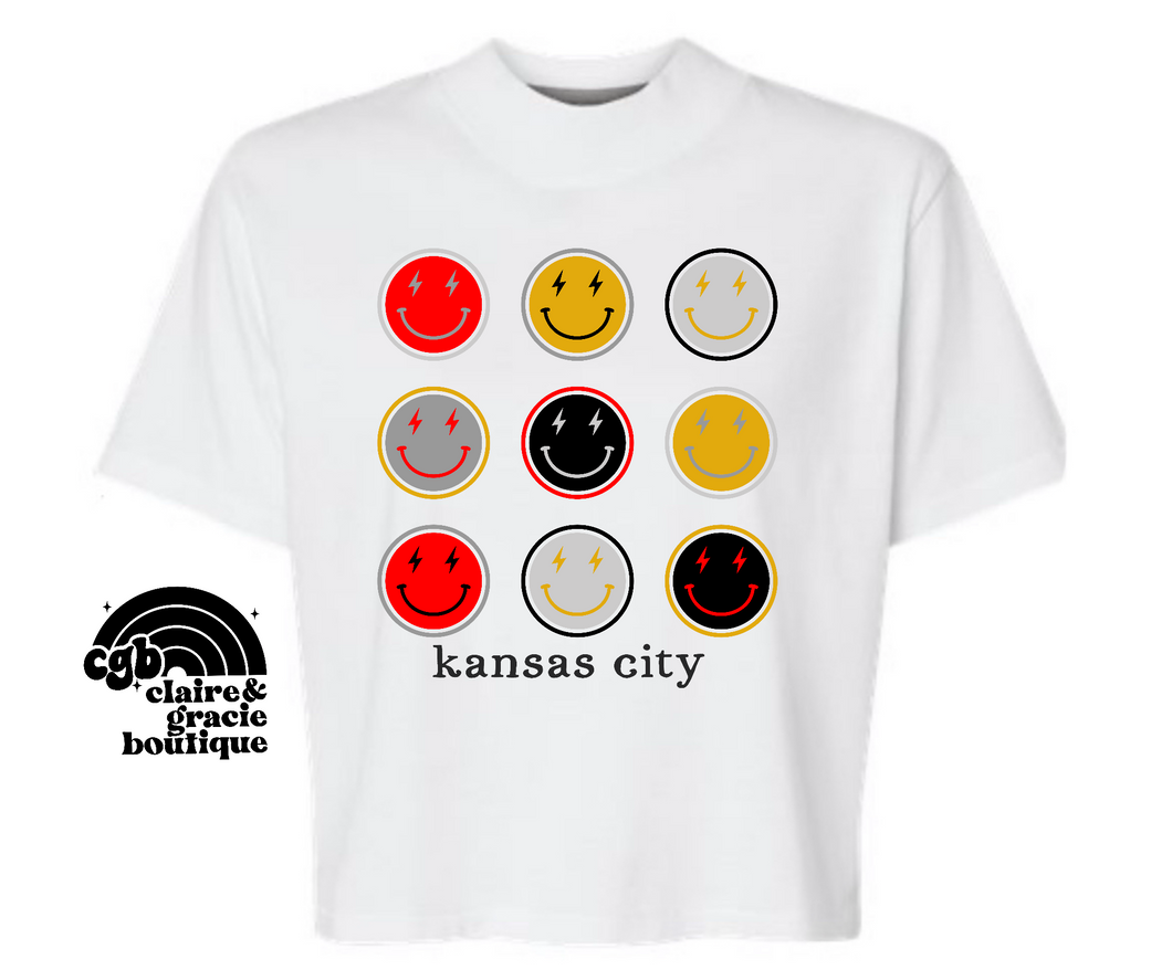 Kansas City Smiley Tee | White Boxy Tee or Regular Tee |