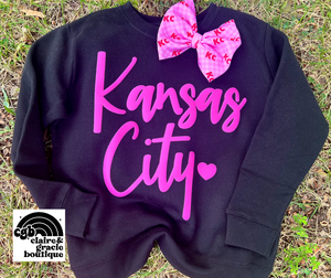 Kansas City Puff Black Sweatshirt | Pink