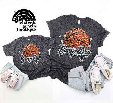 Game Day Basketball Leopard Tee | Faux Sequin