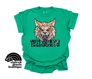 Wild cats GREEN Faux Sequin Tee |