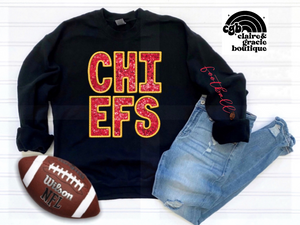 Chiefs Faux Sequin Black Long Sleeve or Sweatshirt