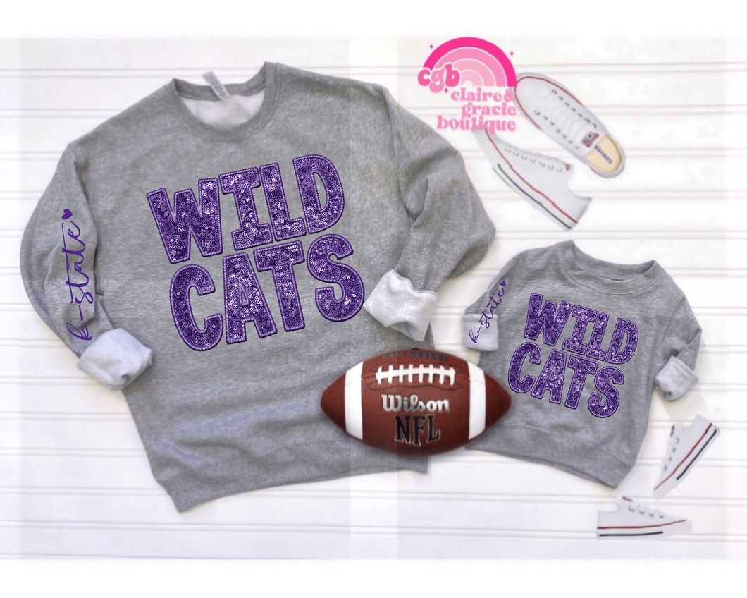 Wildcats Faux Sequin Long Sleeve or Sweatshirt | Kansas State