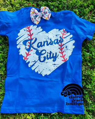 KC baseball heart | Youth Adult Sizes | KC Blue Collection | Royals